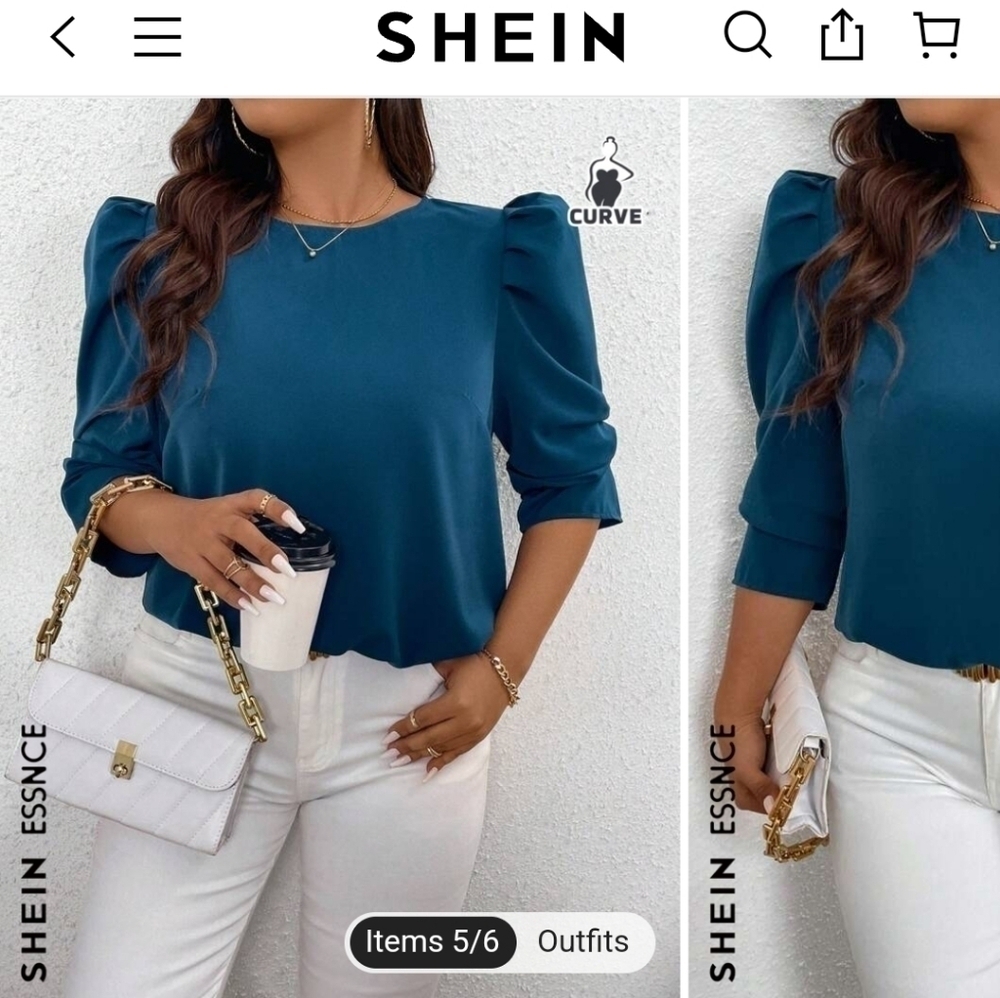 SHEIN Essnce Women's  Green Round Neck Puff Sleeve Shirt XSMALL - Picture 4 of 13